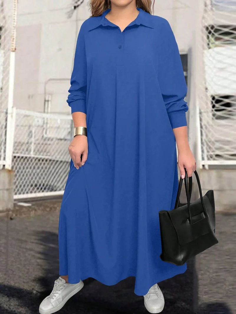 Vestido tipo túnica Feminina de Manga Longa e Colarinho -Malani. Plus Size