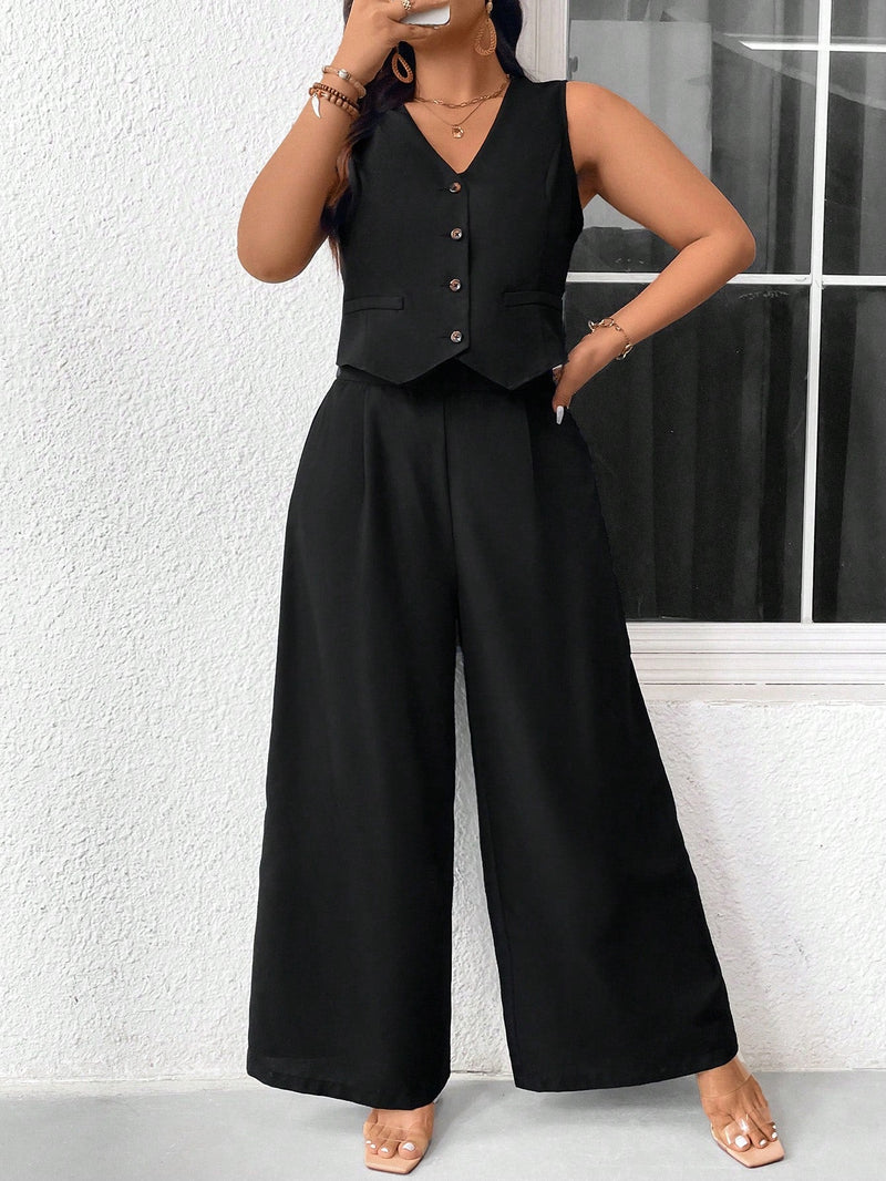 Conjunto Feminino de Regata e Calça Perna Larga Leda. Plus Size