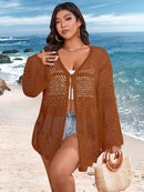 Cardigan Feminina de Praia Vazada com Amarração Frontal - Liana. Plus Size