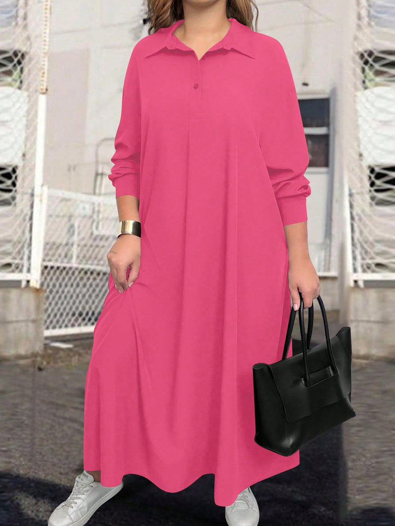 Vestido tipo túnica Feminina de Manga Longa e Colarinho -Malani. Plus Size