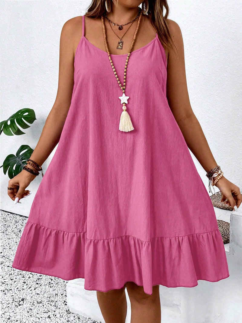 Vestido Feminino de Alça Fina com Babado na Barra - Amalya. Plus Size