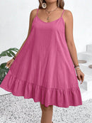 Vestido Feminino de Alça Fina com Babado na Barra - Amalya. Plus Size