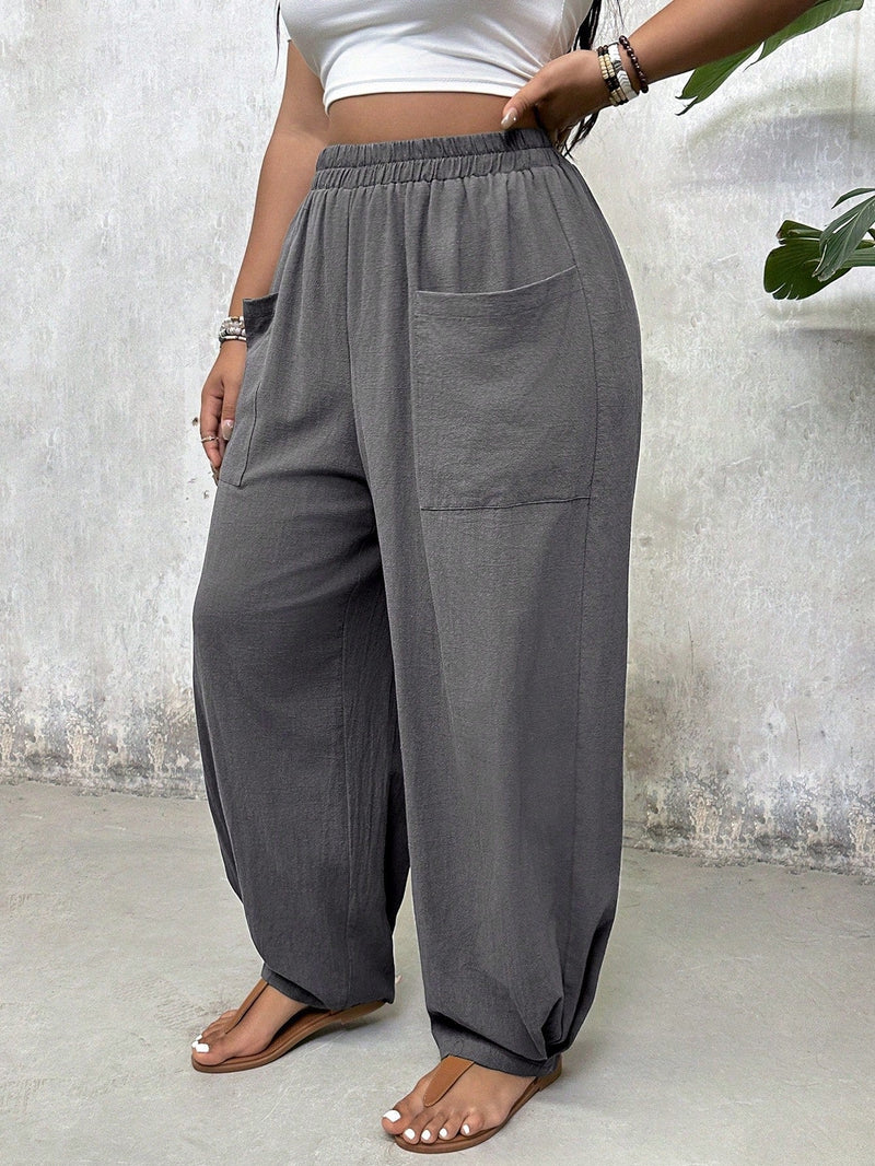 Calça Feminina com Cintura Elástica e Bolsos Mega. Plus Size