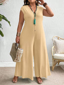 Macacão Feminino com Fechamento Frontal em Botões e Tecido Leve - Ilza. Plus Size