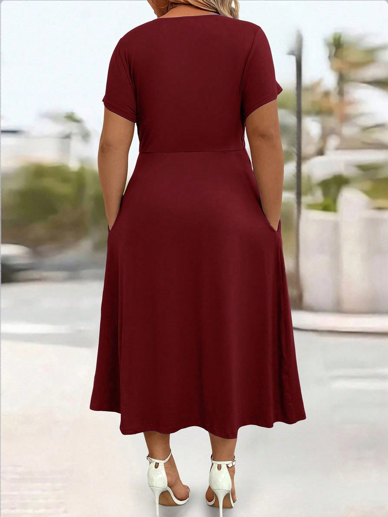 Vestido Longo Feminino Manga Curta e Bolso - Jani. Plus Size