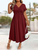 Vestido Longo Feminino Manga Curta e Bolso - Jani. Plus Size