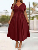Vestido Longo Feminino Manga Curta e Bolso - Jani. Plus Size