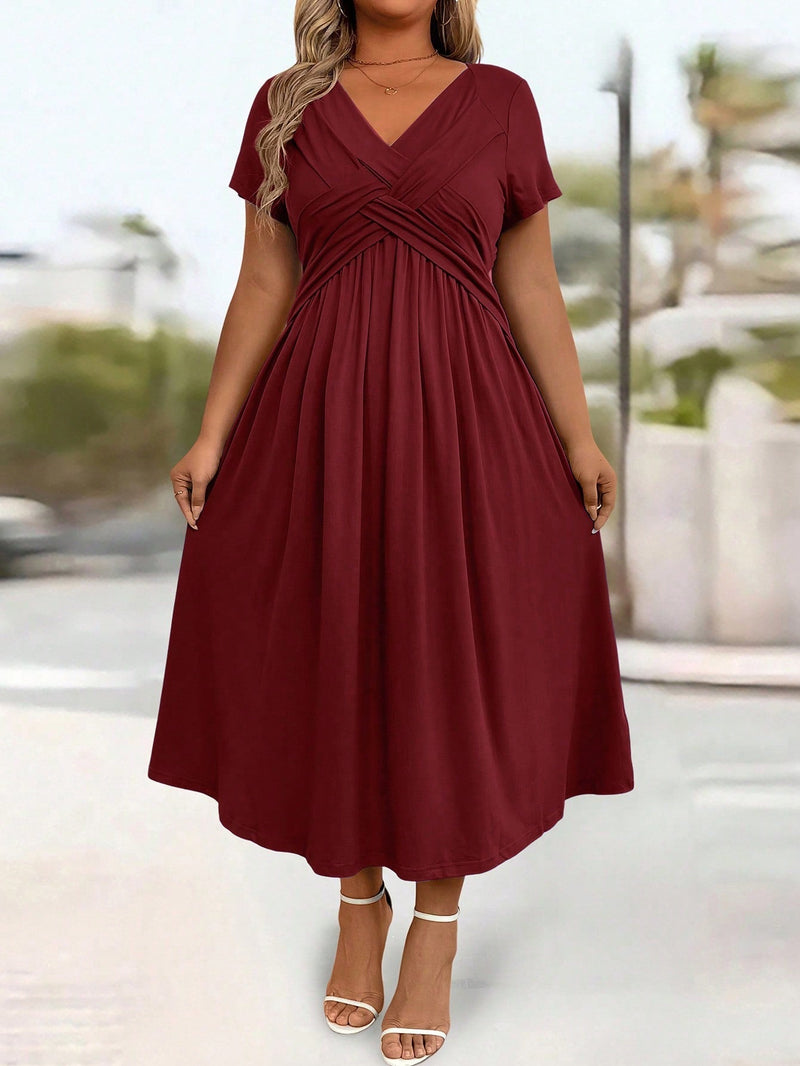 Vestido Longo Feminino Manga Curta e Bolso - Jani. Plus Size