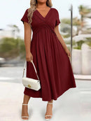 Vestido Longo Feminino Manga Curta e Bolso - Jani. Plus Size