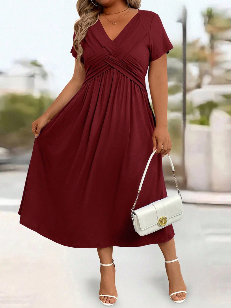 Vestido Longo Feminino Manga Curta e Bolso - Jani. Plus Size