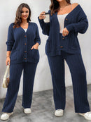 Conjunto Feminino Suéter de Malha Grossa e Calça Reta - Manuela. Plus Size