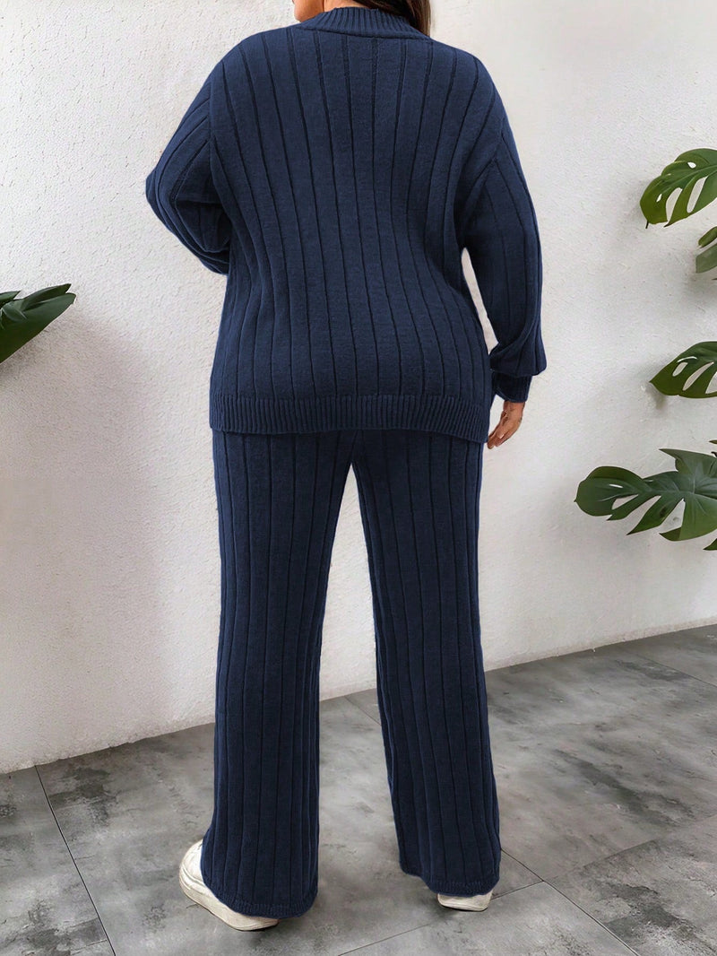 Conjunto Feminino Suéter de Malha Grossa e Calça Reta - Manuela. Plus Size