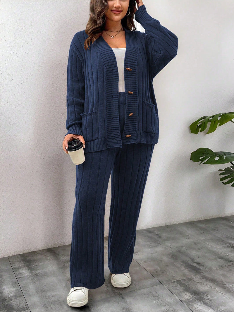 Conjunto Feminino Suéter de Malha Grossa e Calça Reta - Manuela. Plus Size