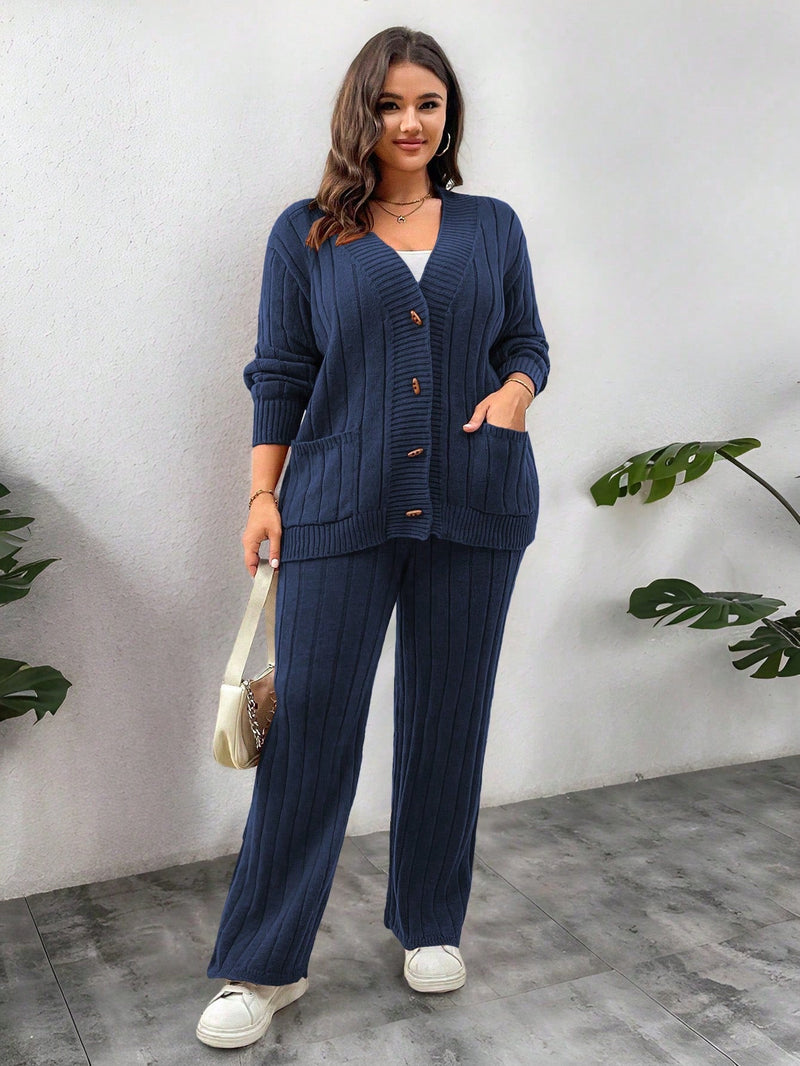 Conjunto Feminino Suéter de Malha Grossa e Calça Reta - Manuela. Plus Size