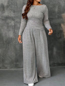 Conjunto Feminino Top Slim   Calça Perna Larga - Franciele. Plus Size