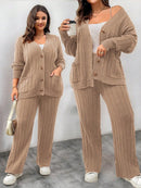 Conjunto Feminino Suéter de Malha Grossa e Calça Reta - Manuela. Plus Size