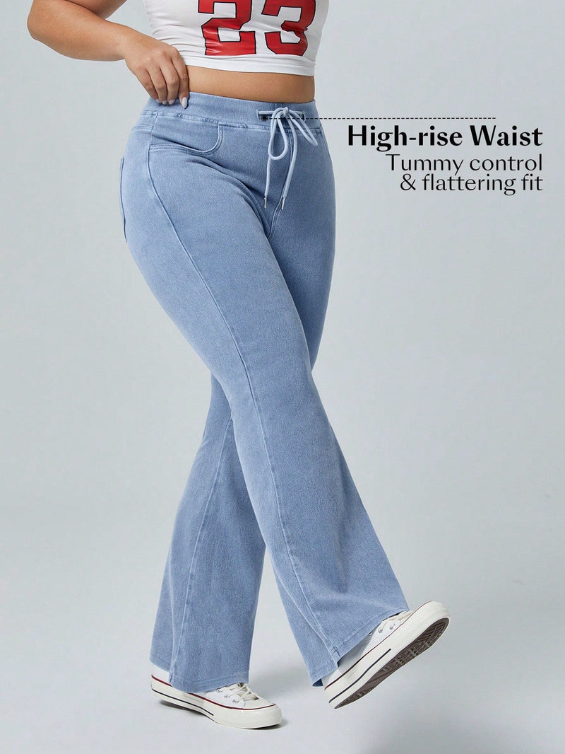 Calça Feminina Jeans Casual com Cordão na Cintura - Liz. Plus Size