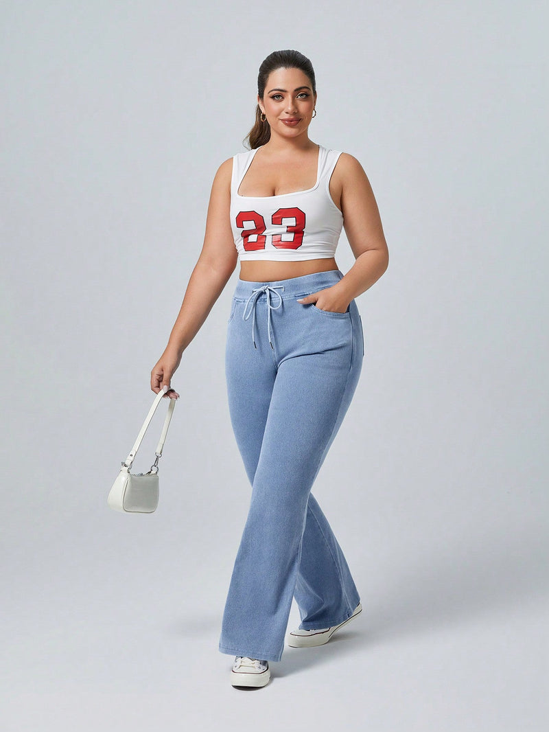 Calça Feminina Jeans Casual com Cordão na Cintura - Liz. Plus Size
