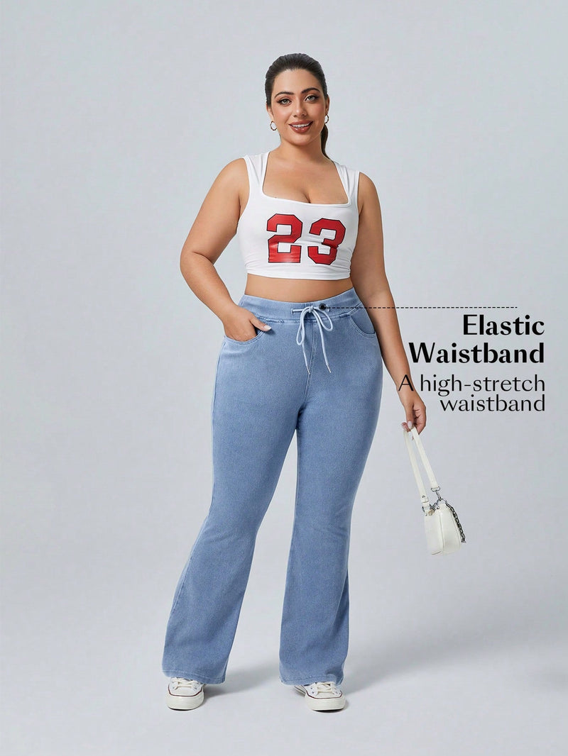 Calça Feminina Jeans Casual com Cordão na Cintura - Liz. Plus Size