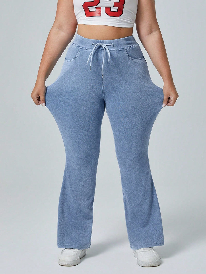 Calça Feminina Jeans Casual com Cordão na Cintura - Liz. Plus Size