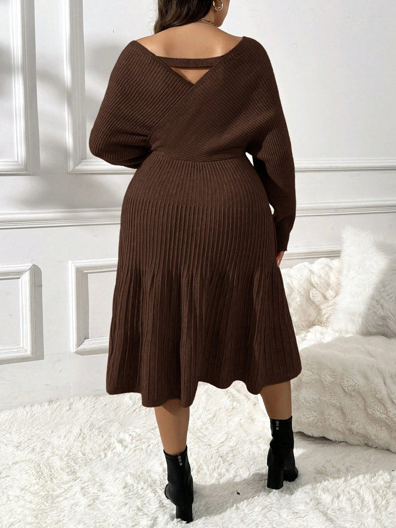 Vestido de Suéter Feminino de Manga Morcego - Alana. Plus Size