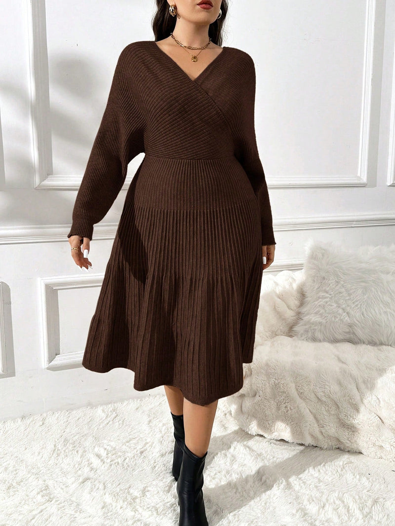 Vestido de Suéter Feminino de Manga Morcego - Alana. Plus Size