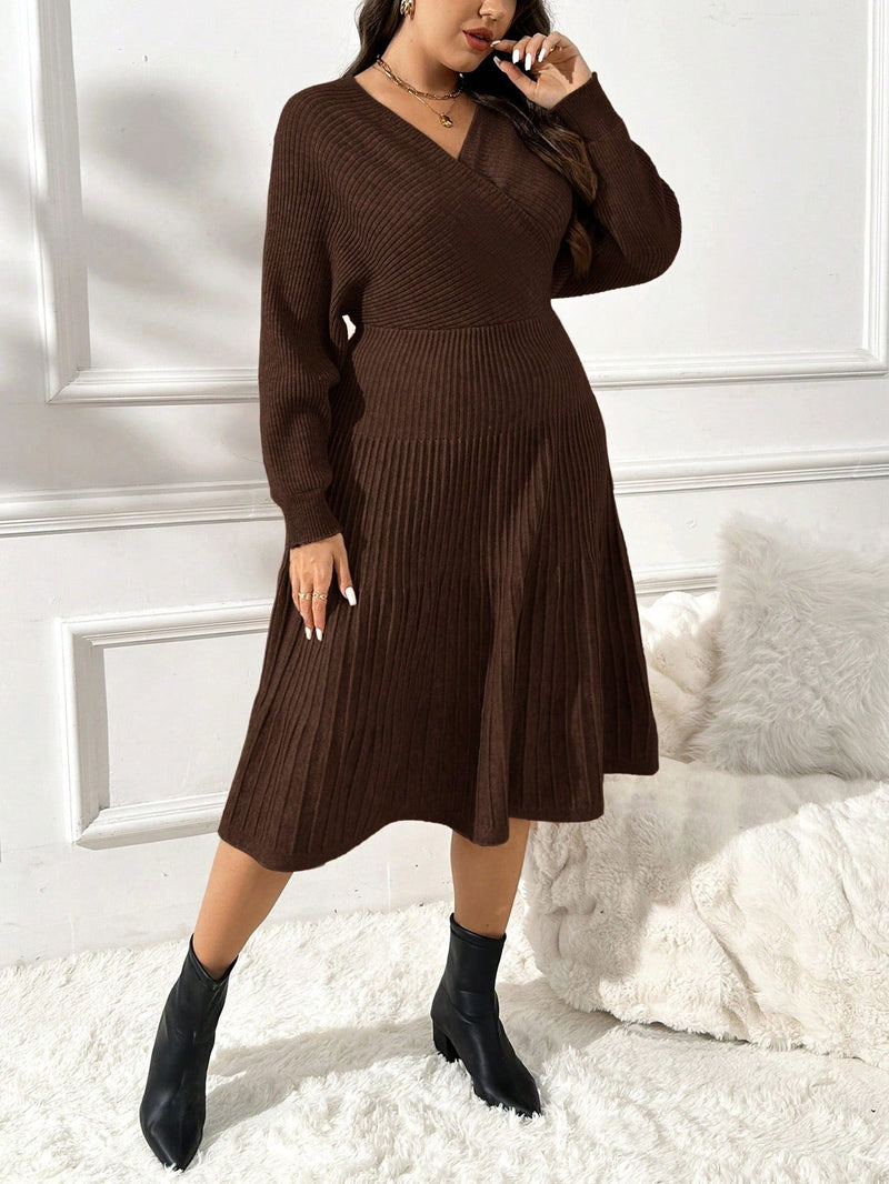 Vestido de Suéter Feminino de Manga Morcego - Alana. Plus Size