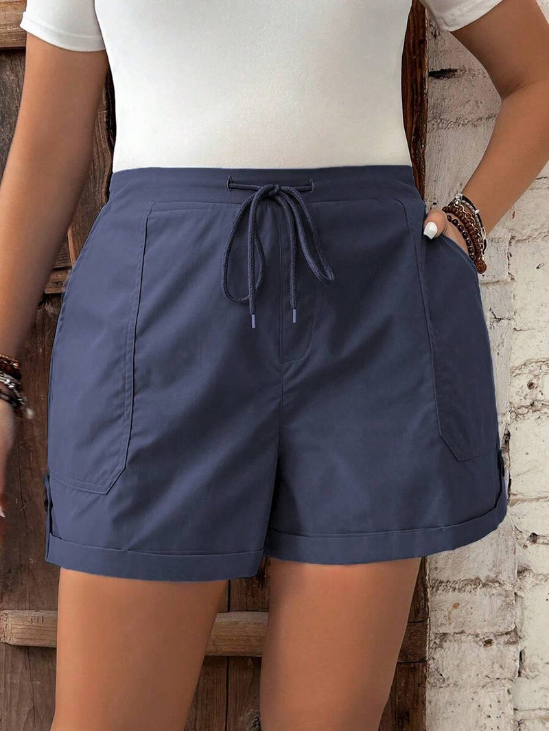 Short Feminino de Cintura com Cordão e Bolsos - Anastasia. Plus Size