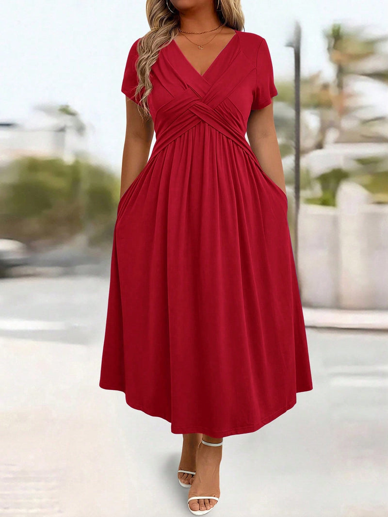 Vestido Longo Feminino Manga Curta e Bolso - Jani. Plus Size