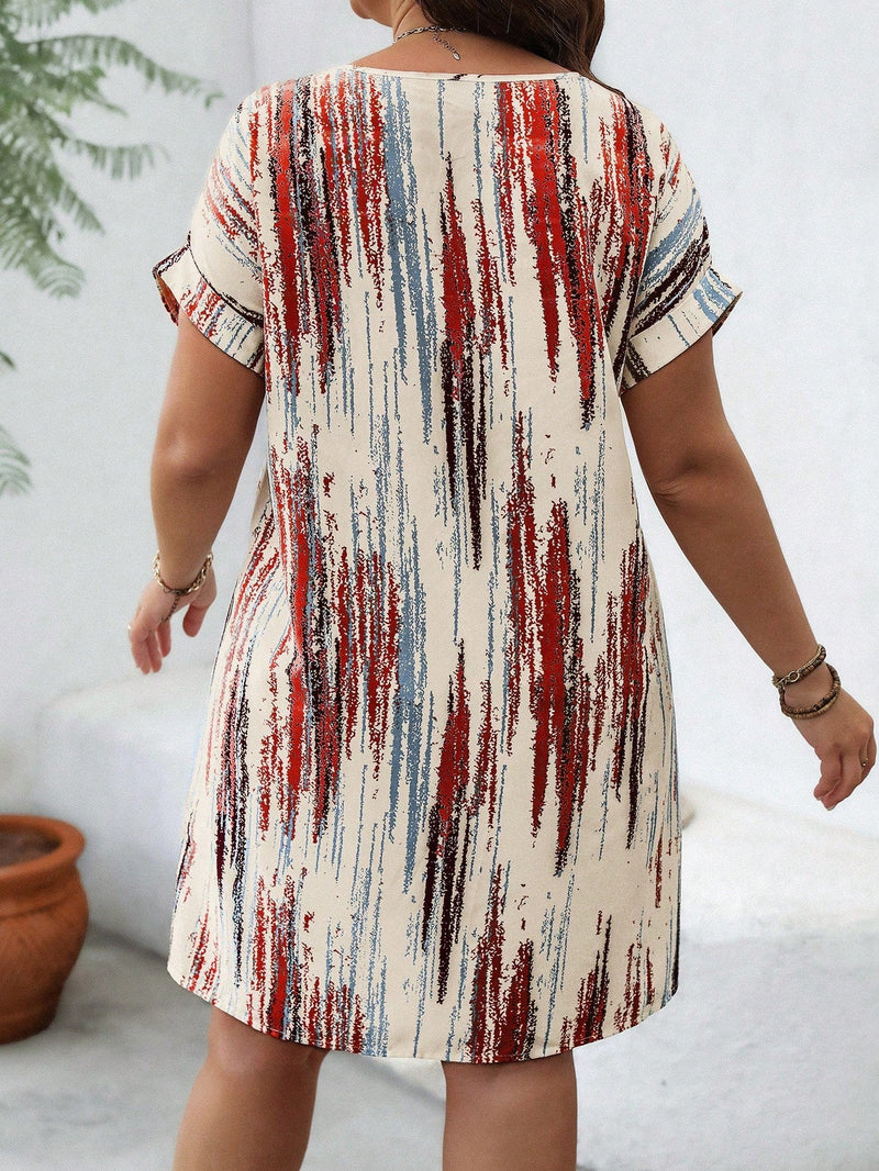 Vestido Feminino decote redondo e manga curta - Mika. Plus Size