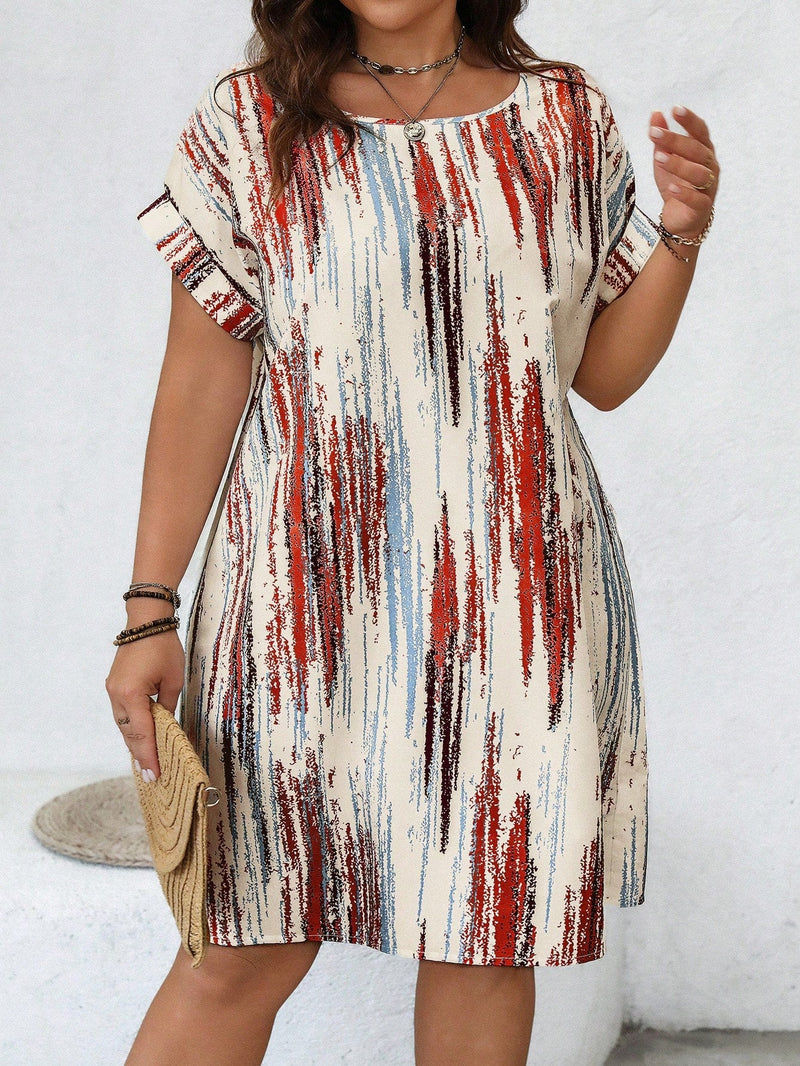 Vestido Feminino decote redondo e manga curta - Mika. Plus Size