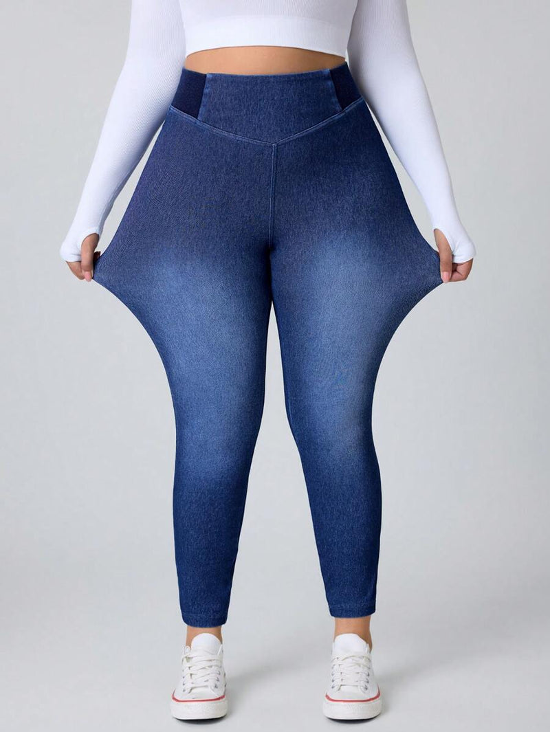 Calça jeans Feminina de Malha Cintura em V - Belle. Plus Size
