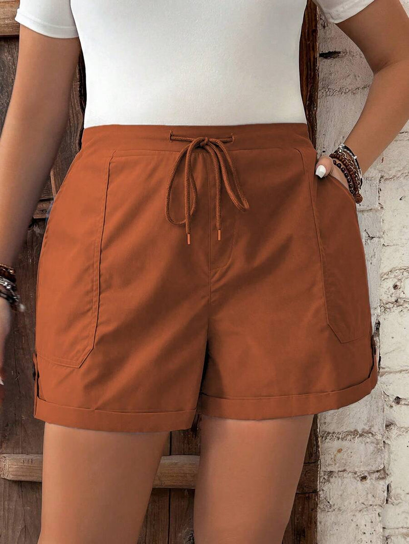 Short Feminino de Cintura com Cordão e Bolsos - Anastasia. Plus Size