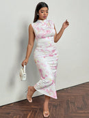 Vestido Feminino com estampa floral em aquarela - Karina. Plus Size