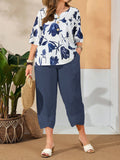 Conjunto Feminino de Camisa com Estampa Floral e Calça Cropped - Ivone. Plus Size