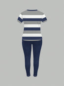 Conjunto feminino com camiseta listrada Vania. Plus Size