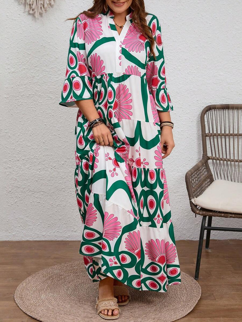 Vestido Feminino Longo de Manga Média - Mayra. Plus Size