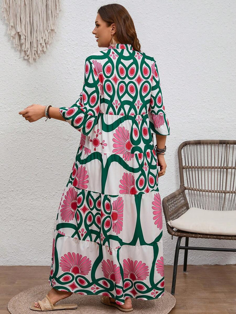 Vestido Feminino Longo de Manga Média - Mayra. Plus Size