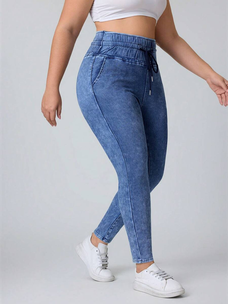 Calça Jeans Feminina simples com amarração na frente - Leidy. Plus Size
