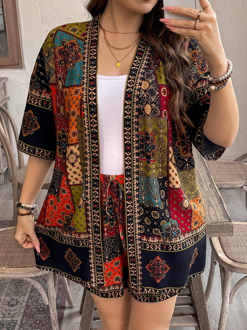 Conjunto Feminino  de Quimono de Manga Curta e Short - Vick. Plus Size