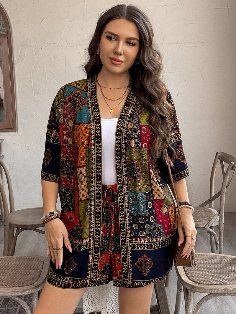 Conjunto Feminino  de Quimono de Manga Curta e Short - Vick. Plus Size