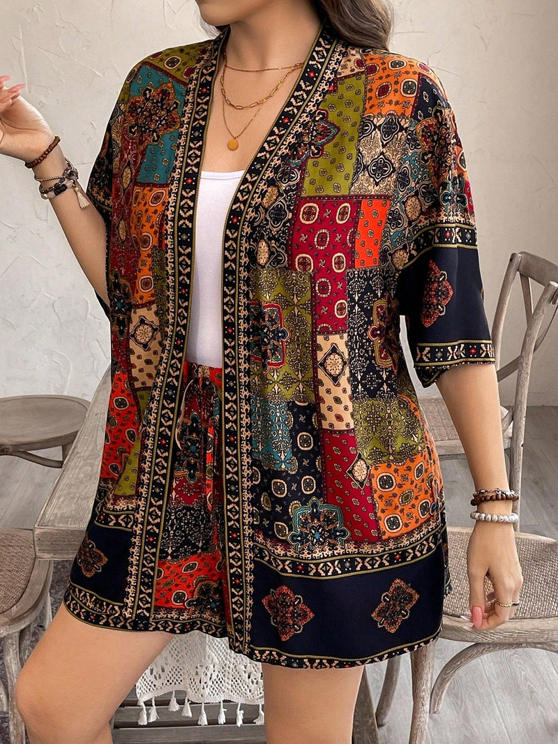 Conjunto Feminino  de Quimono de Manga Curta e Short - Vick. Plus Size