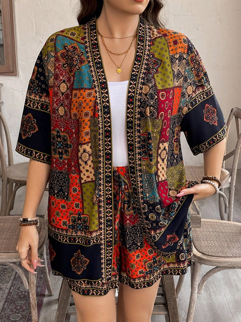 Conjunto Feminino  de Quimono de Manga Curta e Short - Vick. Plus Size