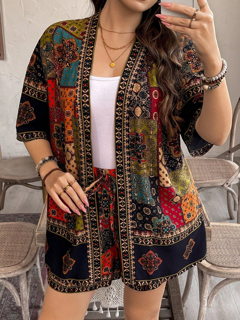 Conjunto Feminino  de Quimono de Manga Curta e Short - Vick. Plus Size