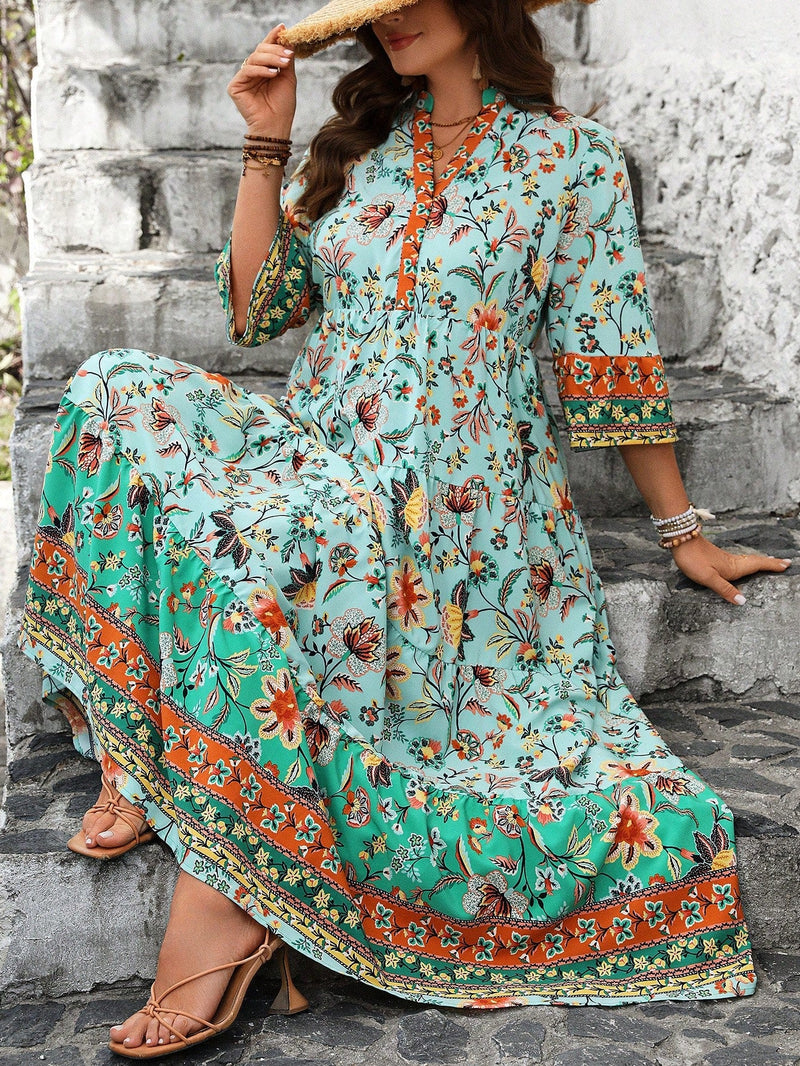 Vestido Feminino Longo de Manga Média - Mayra. Plus Size