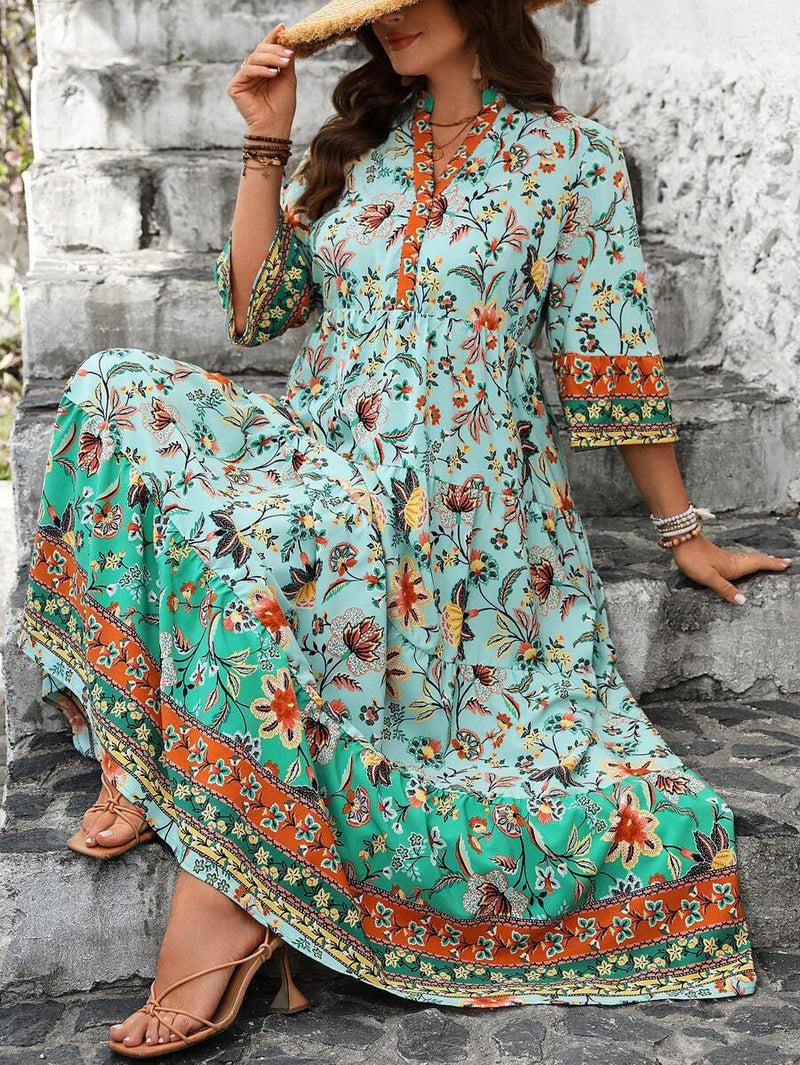 Vestido Feminino Longo de Manga Média - Mayra. Plus Size