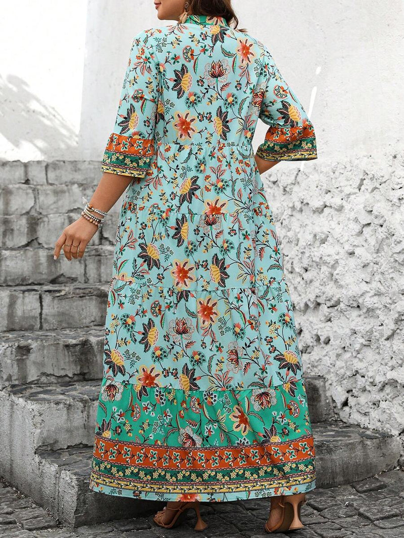 Vestido Feminino Longo de Manga Média - Mayra. Plus Size