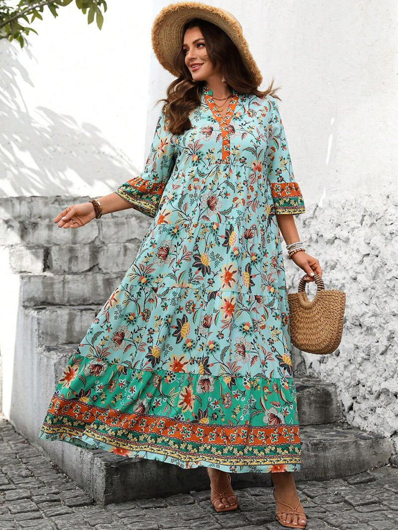 Vestido Feminino Longo de Manga Média - Mayra. Plus Size