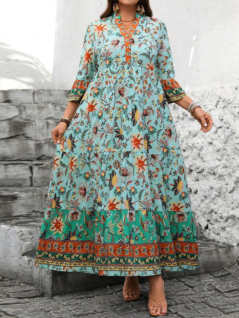 Vestido Feminino Longo de Manga Média - Mayra. Plus Size