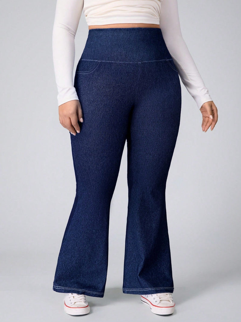 Calça Feminina Jeans Elástica Slim de Perna Larga - Esther. Plus Size